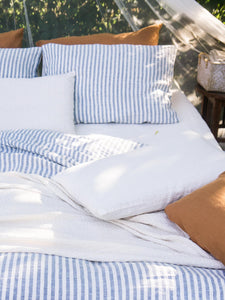Linen Striped Bedding in the afternoon sun