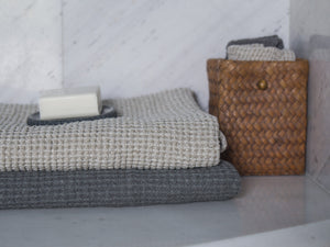 Linen Waffle Towels on marble counter - Lagodie