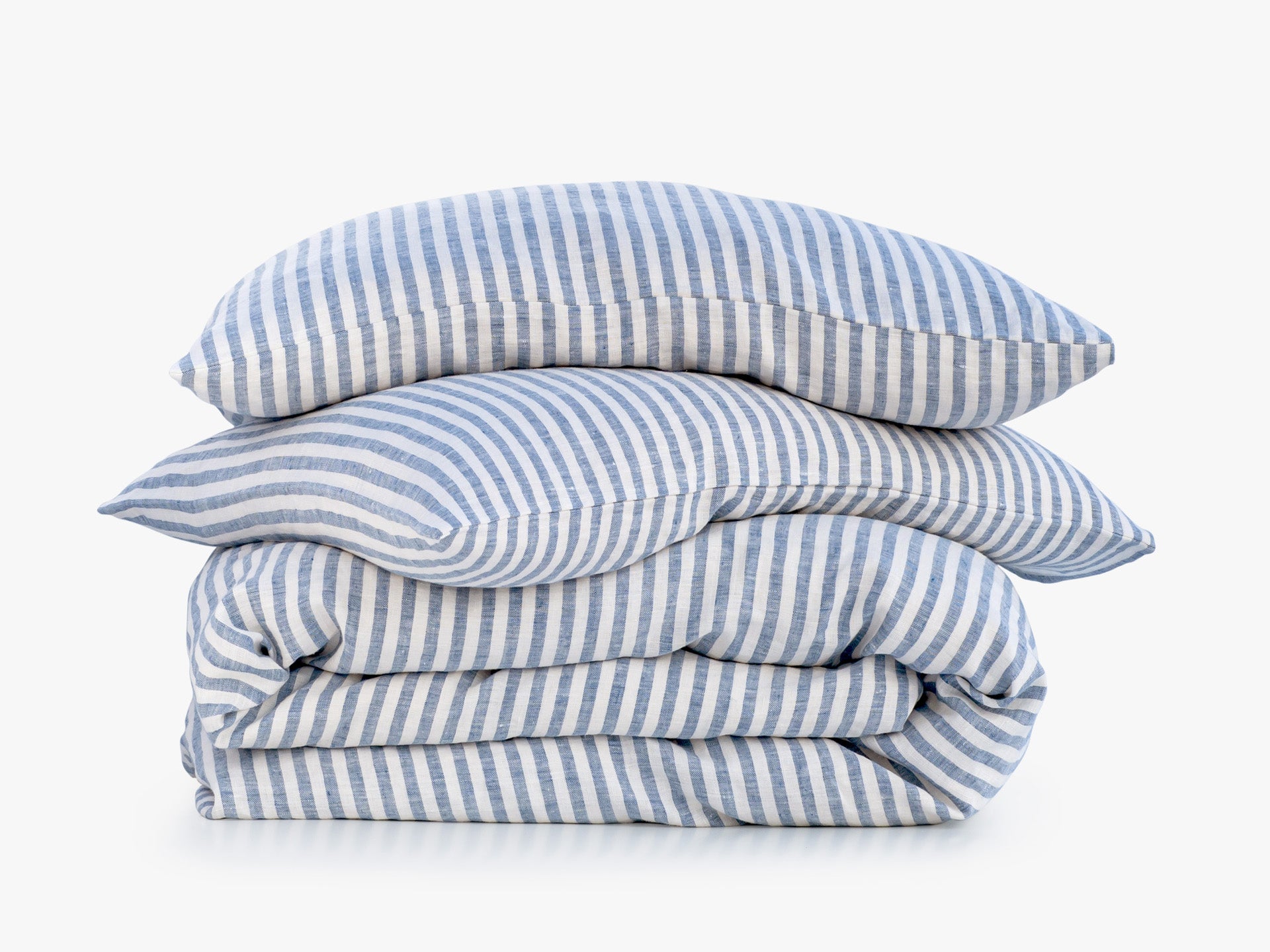 Lagodie Product Photo - Linen Bedding Set - Riviera - White and Blue Striped  Bed Sheets