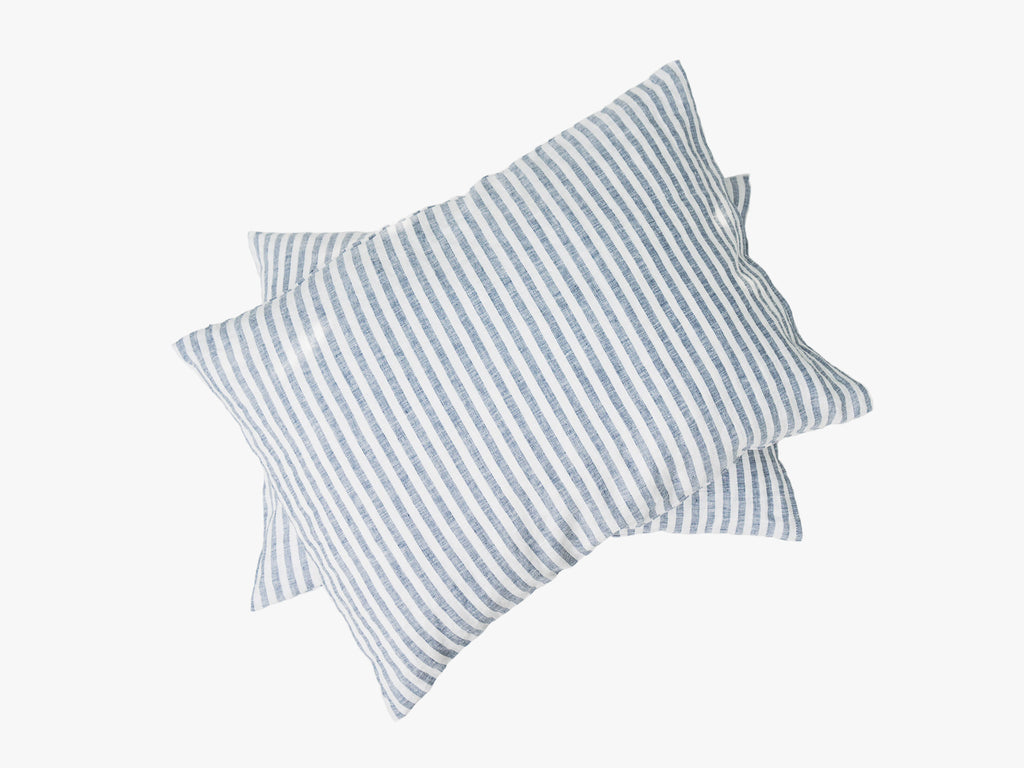 Lagodie Product Photo - Pair of Riviera Blue Striped Linen Pillowcases