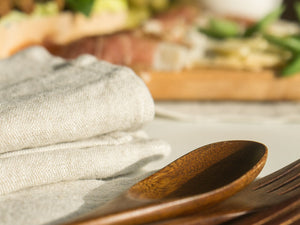 Linen Napkins and Wooden cutlery with charcuterie board