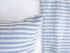 Riviera Blue Striped Linen Pillowcase - Detal view fabric weave